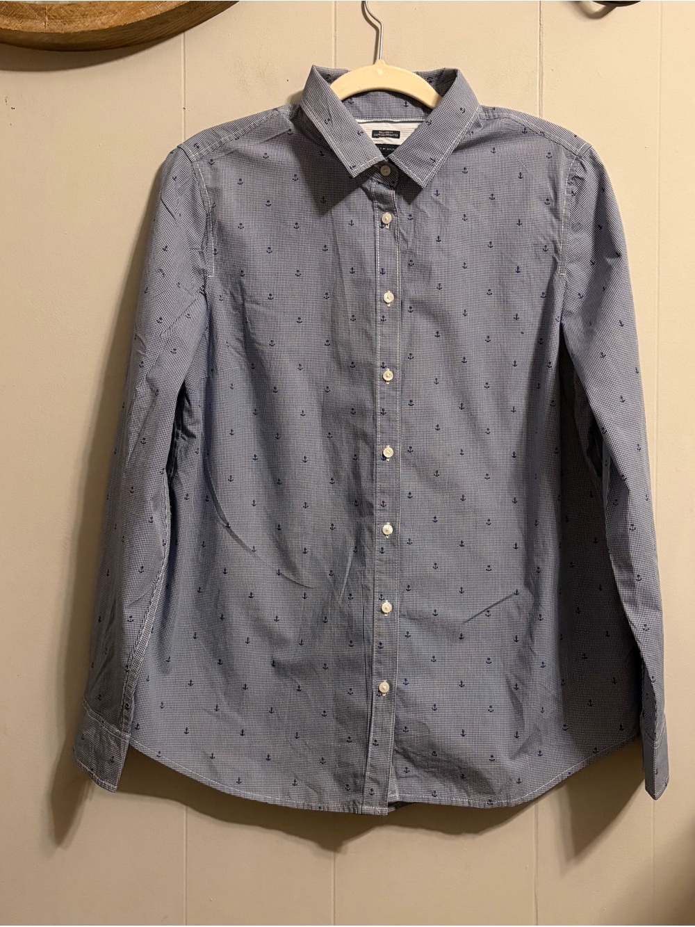 Relaxed Fit Blue Button-Down Shirt with Anchor Print